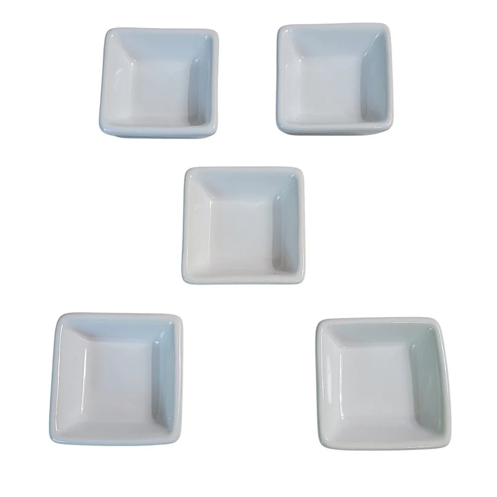 Pampered Chef Simple Additions Square Dipping Bowls Set of 5 White Porcelain